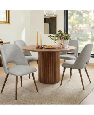 Set of 4 Upholstered Dining Chairs, Modern Fabric, Walnut Metal Legs
