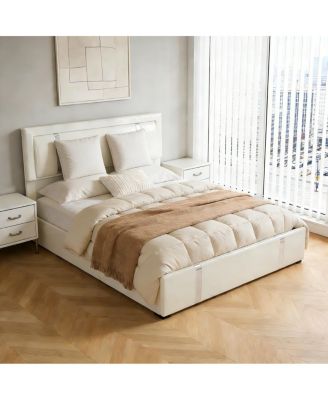 Faux Leather Lift Storage Bed with LED Headboard and USB-C