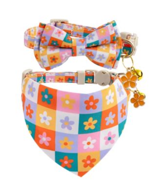 2 Pack Cat Collar Set with Bow Tie Bandana Breakaway Safety Bell Adjustable