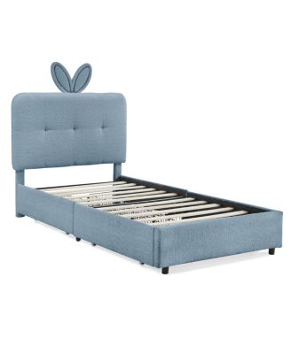 Twin Rabbit Ear Upholstered Bed w/LED and 4 Drawers