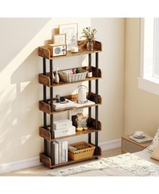 5-Tier Open Bookcase with Industrial Storage Unit