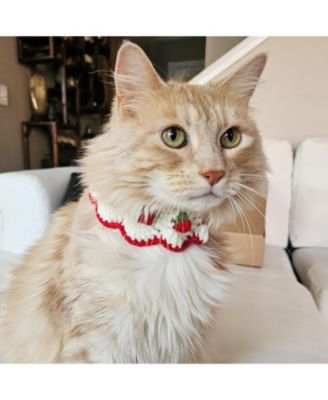 Handmade Crocheted Cat Collar Breakaway Cute Strawberry Bow Tie Soft Comfortable Adjustable for Kittens Small Puppies