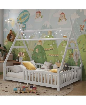 House Bed with Light, Low Floor, Fence and Roof