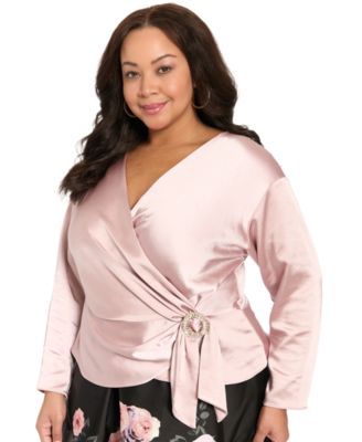 Plus Size V-Neck Wrap Polyester Blouse