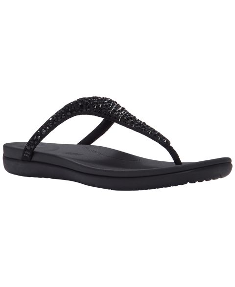 Женские сандалии FitFlop Solay Mixed-Crystal Toe-Post Flat, цвет: Чёрный