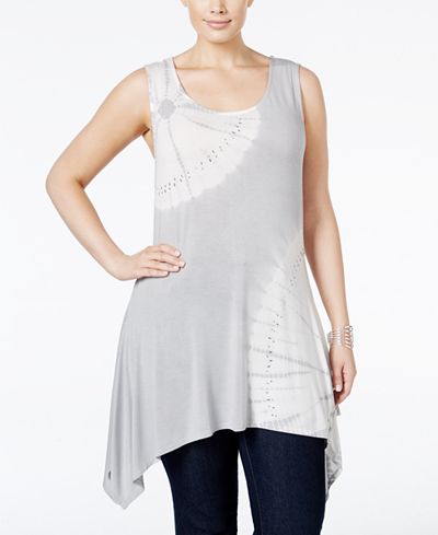 Belldini Plus Size Rhinestone Tie-Dyed Sleeveless Top