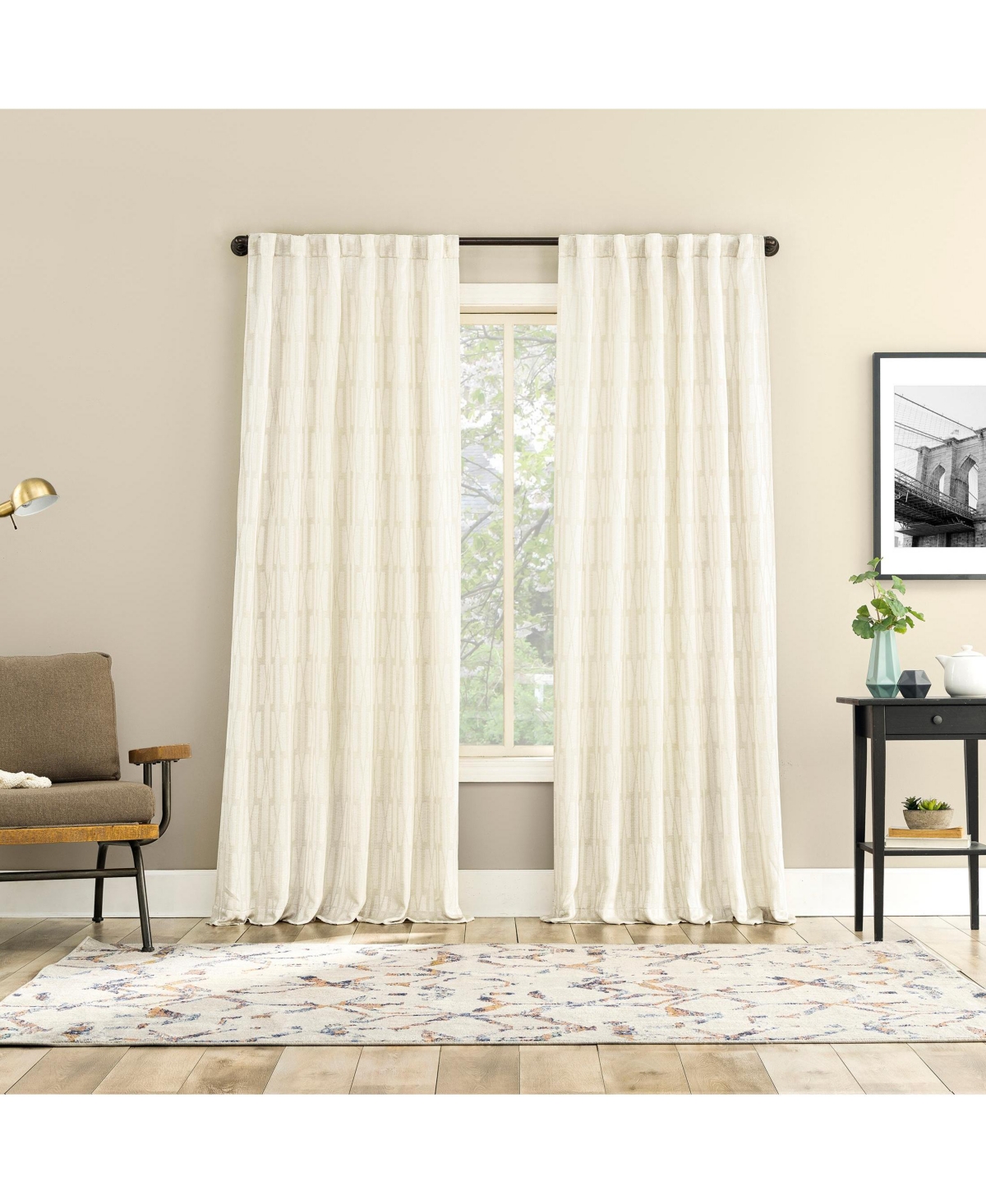 No. 918 Dover Tonal Geometric Semi-Sheer Back Tab Curtain Panel