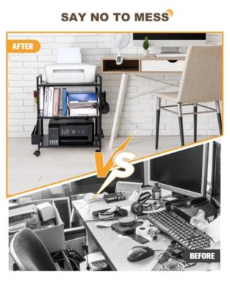 3-Tier Rolling Stand with Pegboard, Adjustable Shelf for Office Home