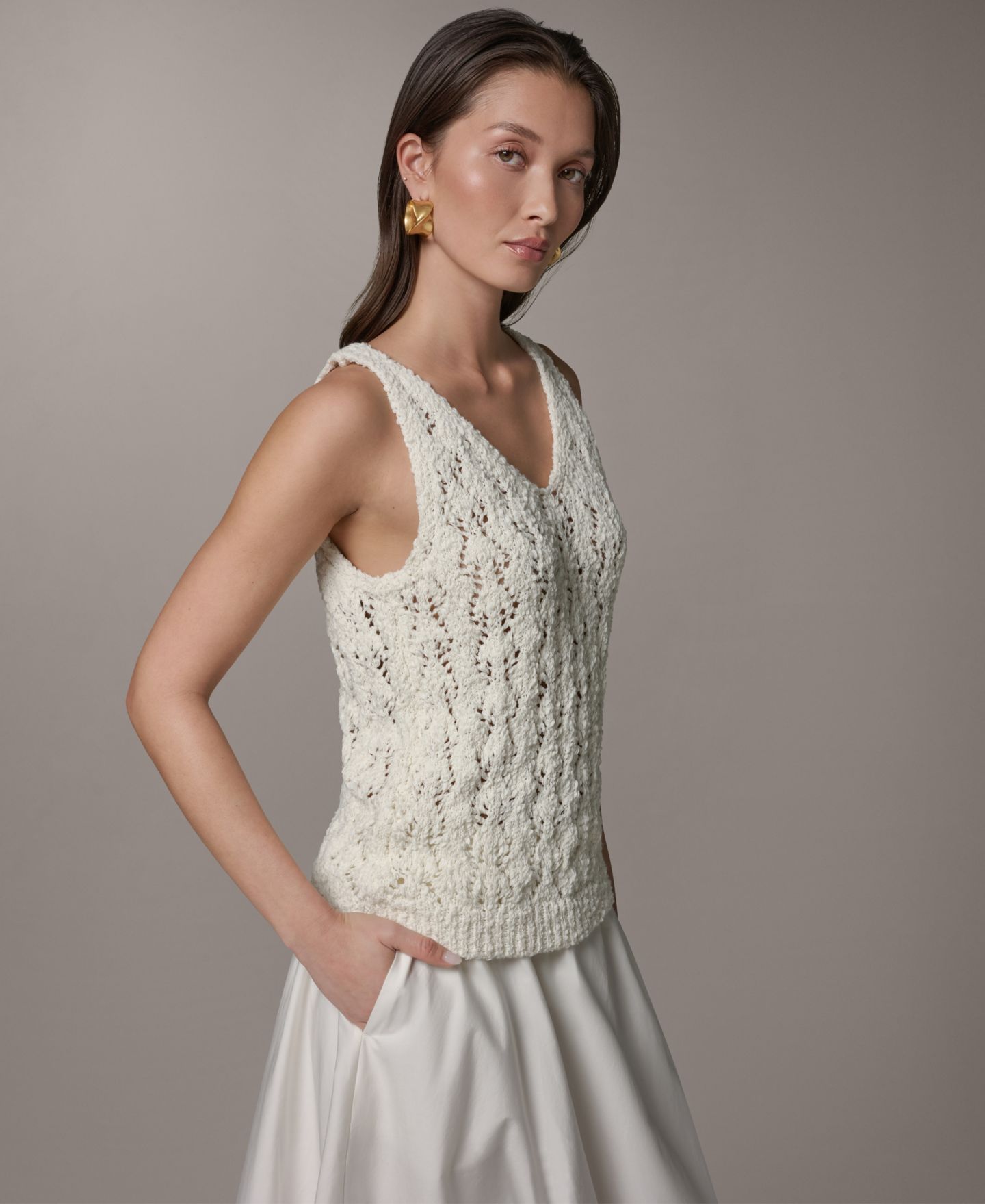 Женский топ Donna Karan Weekend Double V-Neck Tank Top, цвет: Кремовый — фото 3