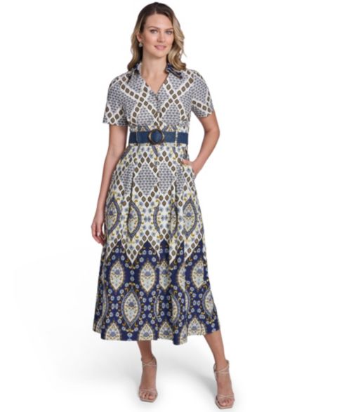 Женское платье Jessica Howard Collared Short-Sleeve Belted Shirt-Dress, цвет: Cnv