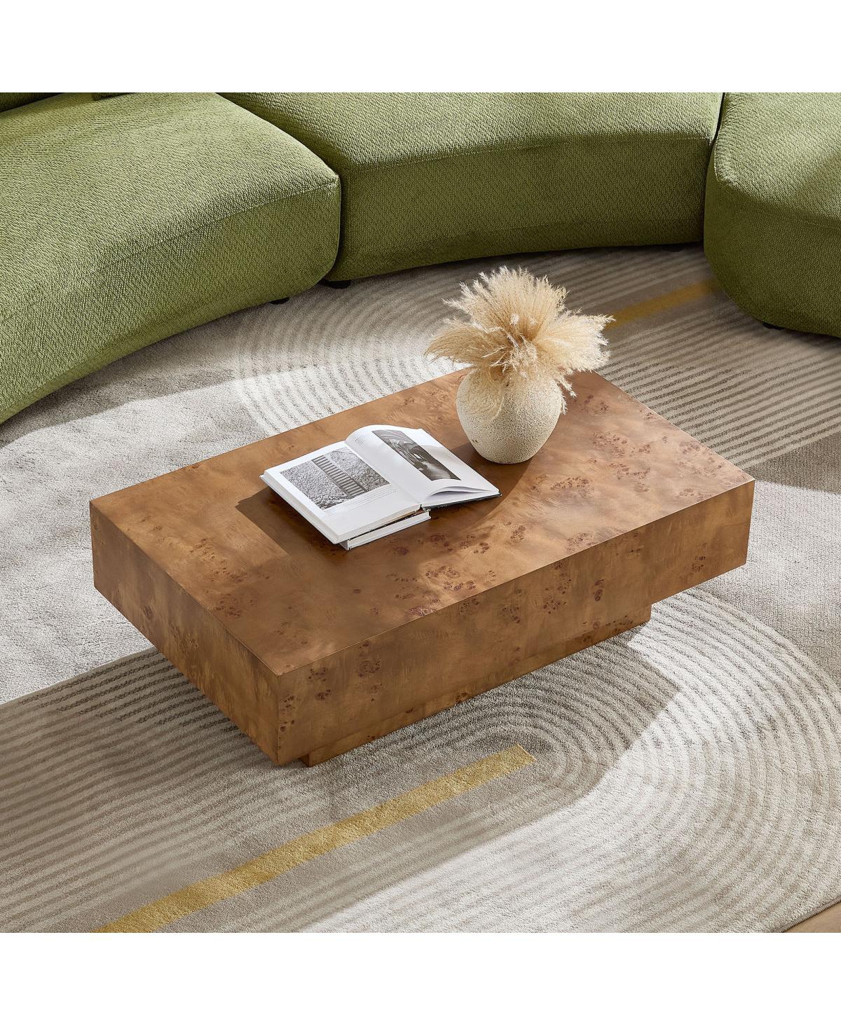 Streamdale Furniture Burl Wood Veneer Coffee Table, Mid-Century Modern Rectangle Table for Living Room
