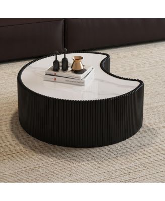 Stylish Irregular Sintered Stone and Leather Coffee Sofa Table for Living Room