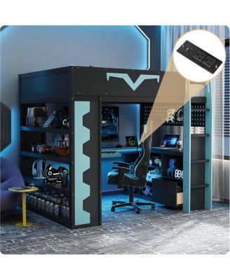 Gaming Loft Bed w/Desk, RGB, Power, Storage