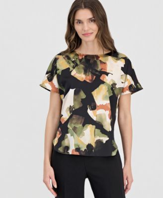Women's Printed Boat-Neck Short-Sleeve Top