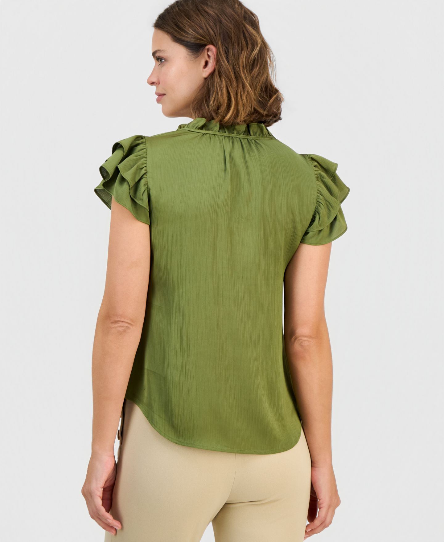 Женская блузка Anne Klein Tie-Neck Ruffle-Sleeve Blouse, цвет: Bay Leaf — фото 3