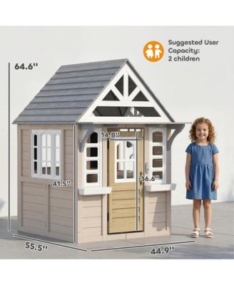 Outdoor Playhouse, Wooden Kids Playhouse with Dog Door, Cookware, Bell