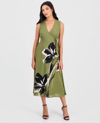 Women's Faux-Wrap A-Line Midi Dress