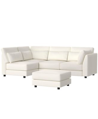5-Piece Modular Linen Fabric Sectional Sofa with Ottoman, L-Shaped Convertible Living Room Set