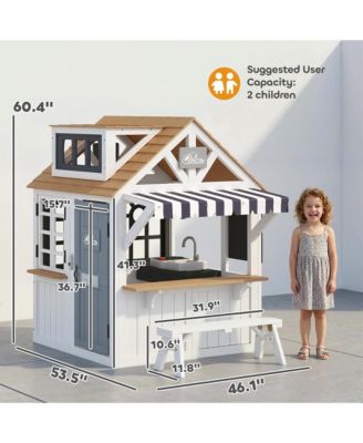 Outdoor Playhouse, Wooden Kids Playhouse with Dog Door for Garden