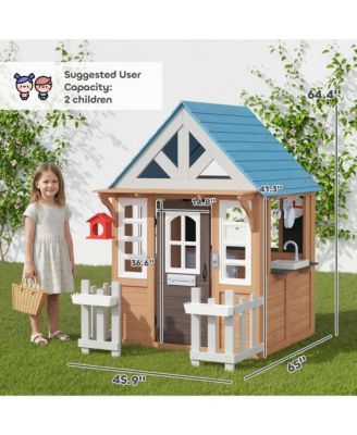 Outdoor Playhouse with Pet Door, Play Kitchen, Mailbox and Birdhouse