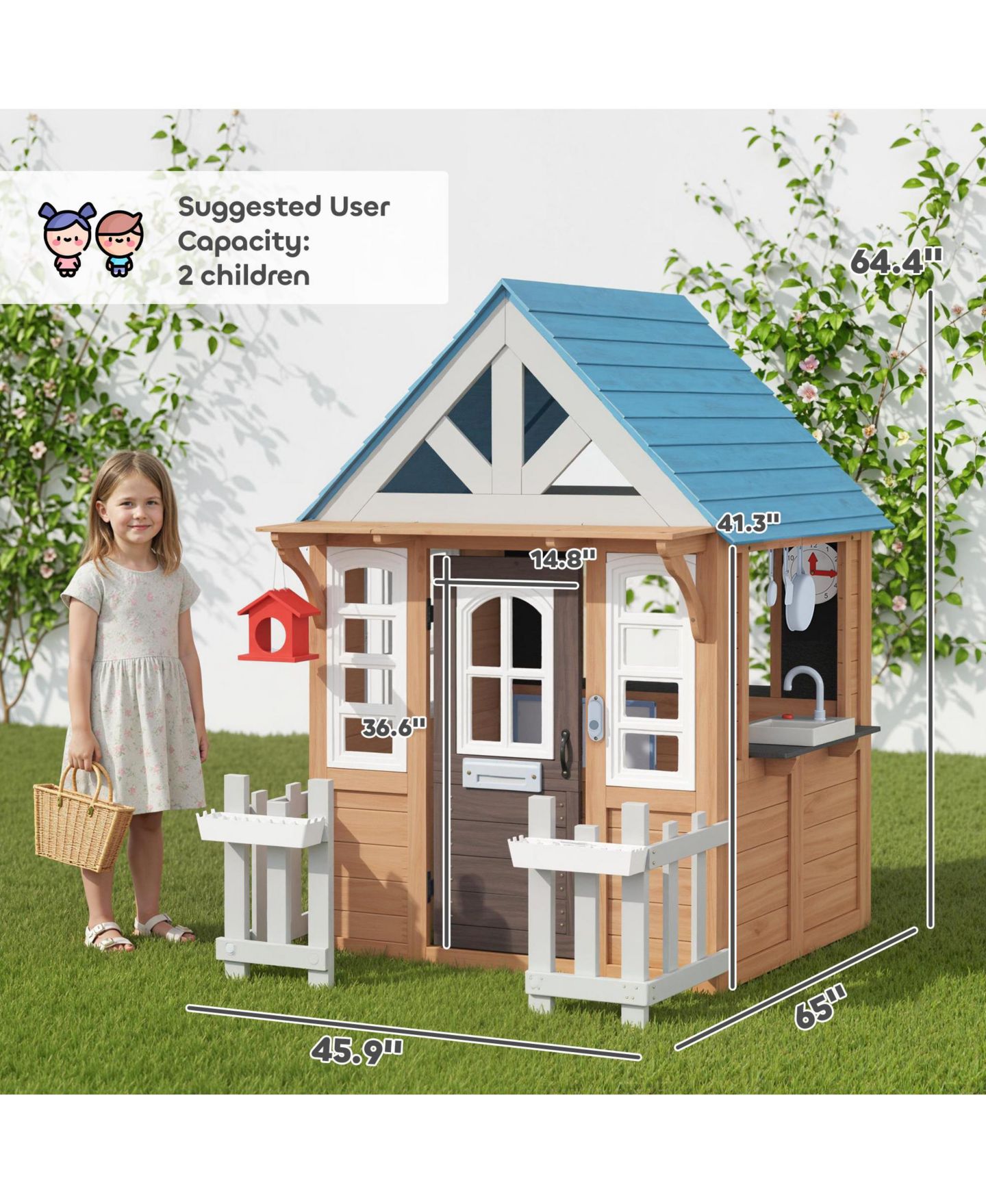 Детская игрушка Qaba Outdoor Play Kitchen Playhouse with Pet Door, Ages 2+, цвет: Коричневый — фото 3