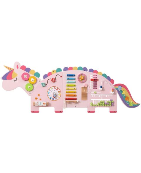Детская игрушка Slickblue 11 in 1 Toddler Busy Board Dinosaur Wall Activity Learning Toy, цвет: Розовый