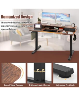  Height Adjustable Electric Standing Desk with 2 Drawers-Brown
