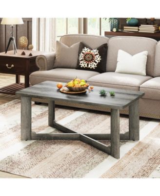 Rectangle Coffee Table Rubber Wood Base with X-Shaped Base-Gray