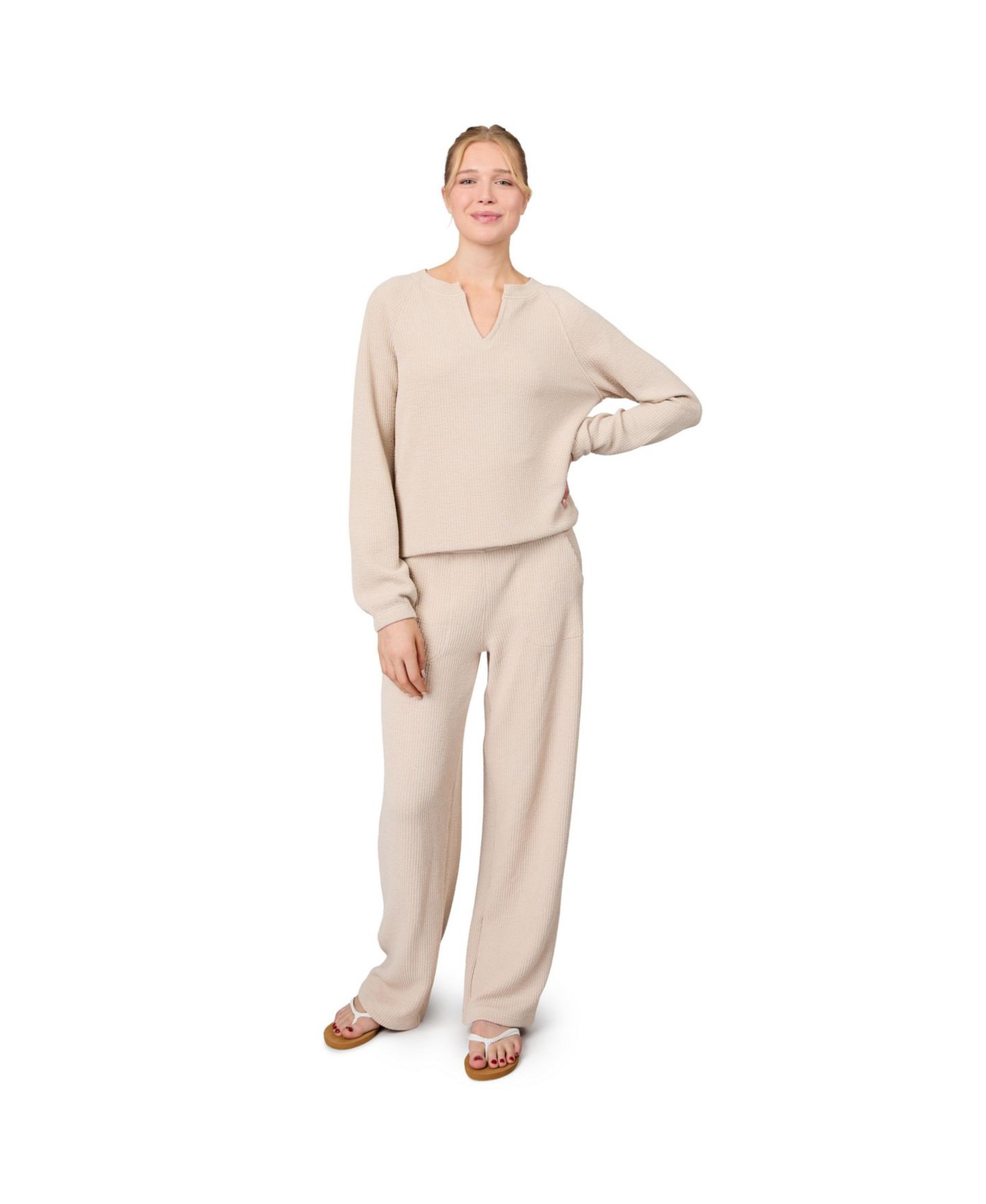 Женские брюки Free Country Ripple Knit Long Wide Leg Pant, цвет: Берёзовый — фото 6