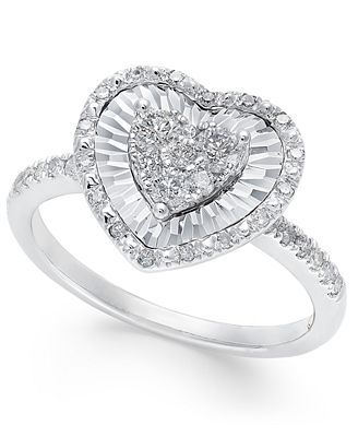 Diamond Heart Miracle Plate Ring (3/8 ct. t.w.) in 14k White Gold ...