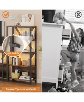 4-Tier Industrial Bookshelf with LED Lighting, Vintage Metal Display Bookcase, Heavy Duty Open Storage for Office, Bedroom