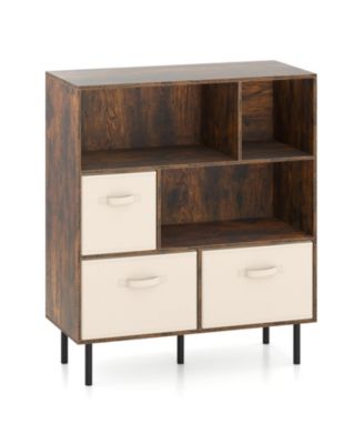 6-Cube Bookshelf with 3 Removable Folding Fabric Drawers for Living Room