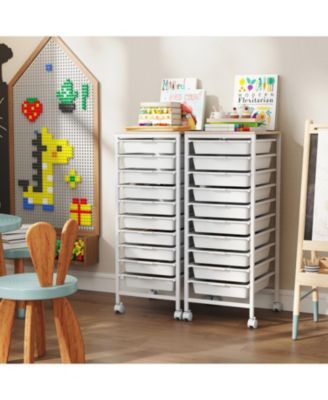 10-Drawer Rolling Storage Cart Mobile Utility Organizer with Wooden Tabletop and Lockable Wheels