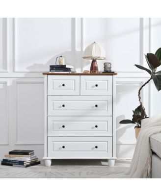 White 5-Drawer Tall Wood Storage Dresser Cabinet
