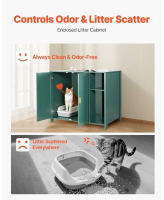 Self-Cleaning Litter Box Cabinet Cat Enclosure with Power Outlet