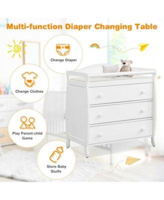 Baby Changing Table with 3 Storage Drawers and Safety Belt