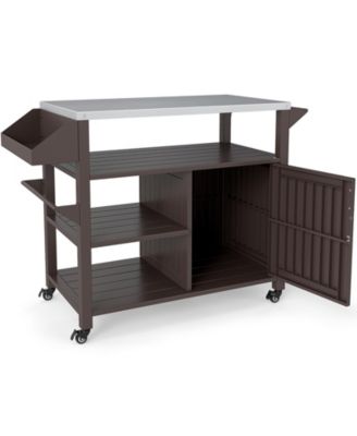 Outdoor Grill Cart with Storage Cabinet Shelves and Stainless Steel Top