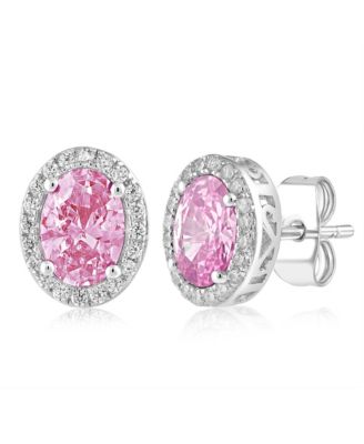 Elegant Oval Birthstone Halo CZ Studs