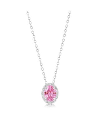 Elegant Oval Birthstone Halo CZ Necklace