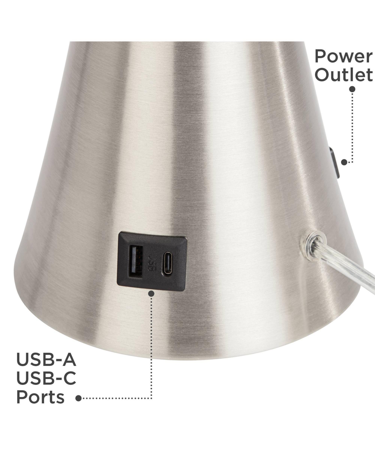 360 Lighting Karl Modern Table Lamps 27 1/2" Tall Set of 2 Brushed Nickel with Usb and Ac Power Outlet in Base for Bedroom House
