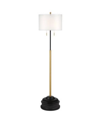Roxie Modern Floor Lamp with Riser 65 1/2" Tall Brass Metal Sheer Linen Double Drum Shade for Living Room Bedroom Office