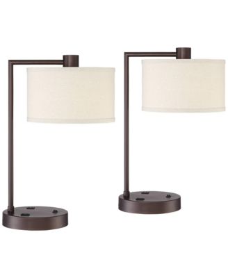 Colby 21" High Small Modern Desk Lamps Set of 2 USB Port AC Power Outlet Metal Charging