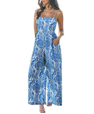 Women's Printed Square Neck Wide-Leg Jumpsuit