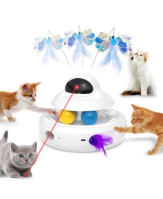 4-in-1 Interactive Cat Toy Automatic Self Play USB Rechargeable Butterfly Feather Track Balls Laser