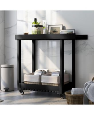 2-Shelf Outdoor Utility Prep Cart, Rolling Service Trolley for Patio, Lawn, or Garden