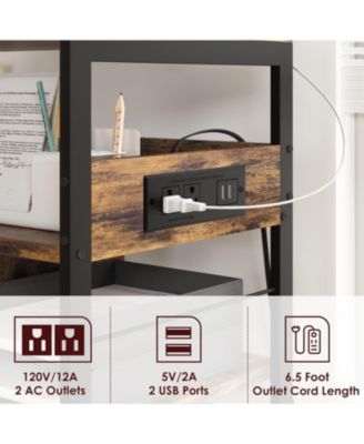 3-Tier Mobile Printer Stand with Charging Station, USB Ports, Storage Shelf, Under Desk Cart with Wheels for Living Room/Kitchen