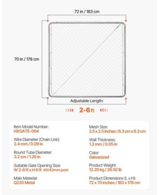 Chain Link Fence Gate, Adjustable Panel, Openings, Galvanized