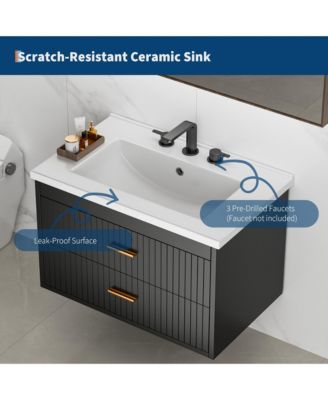 Floating Bathroom Vanity with Sink and Drawers - Wall Mounted Modern Vanity Cabinet, Resin Sink Combo, Water-Resistant Bathroom Cabinet