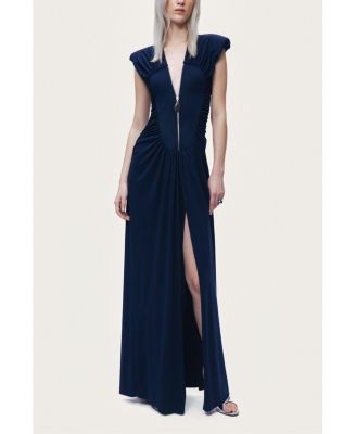Women's Zip-Front Draped Maxi Dress
