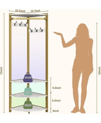 Corner Hallway Coat Rack, Shoe Storage Shelves, 6 Double Hooks, Free-Standing Column for Bedroom, Living Room